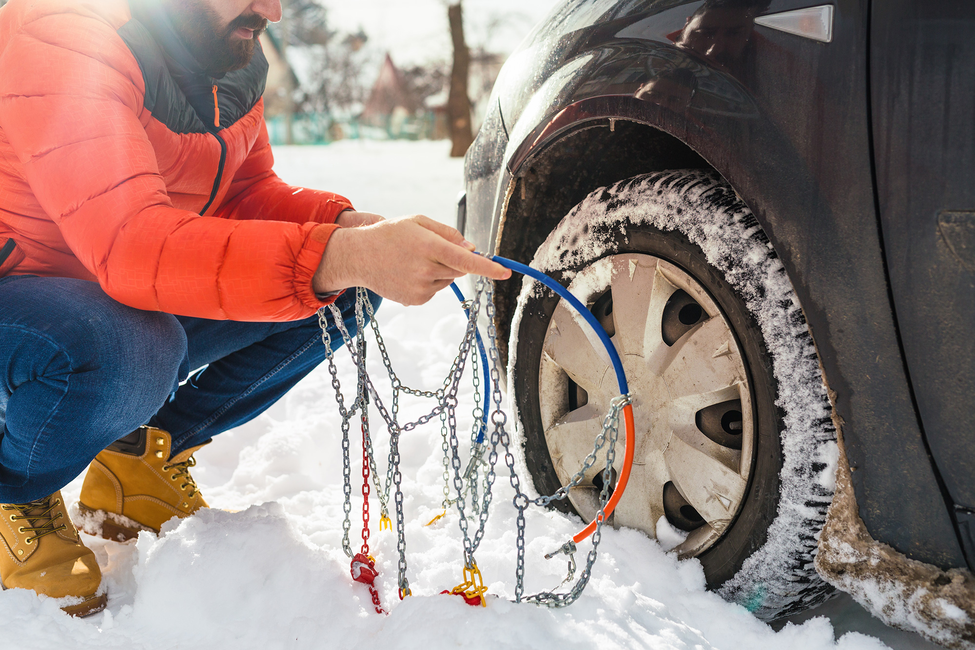 how to put on snow chains